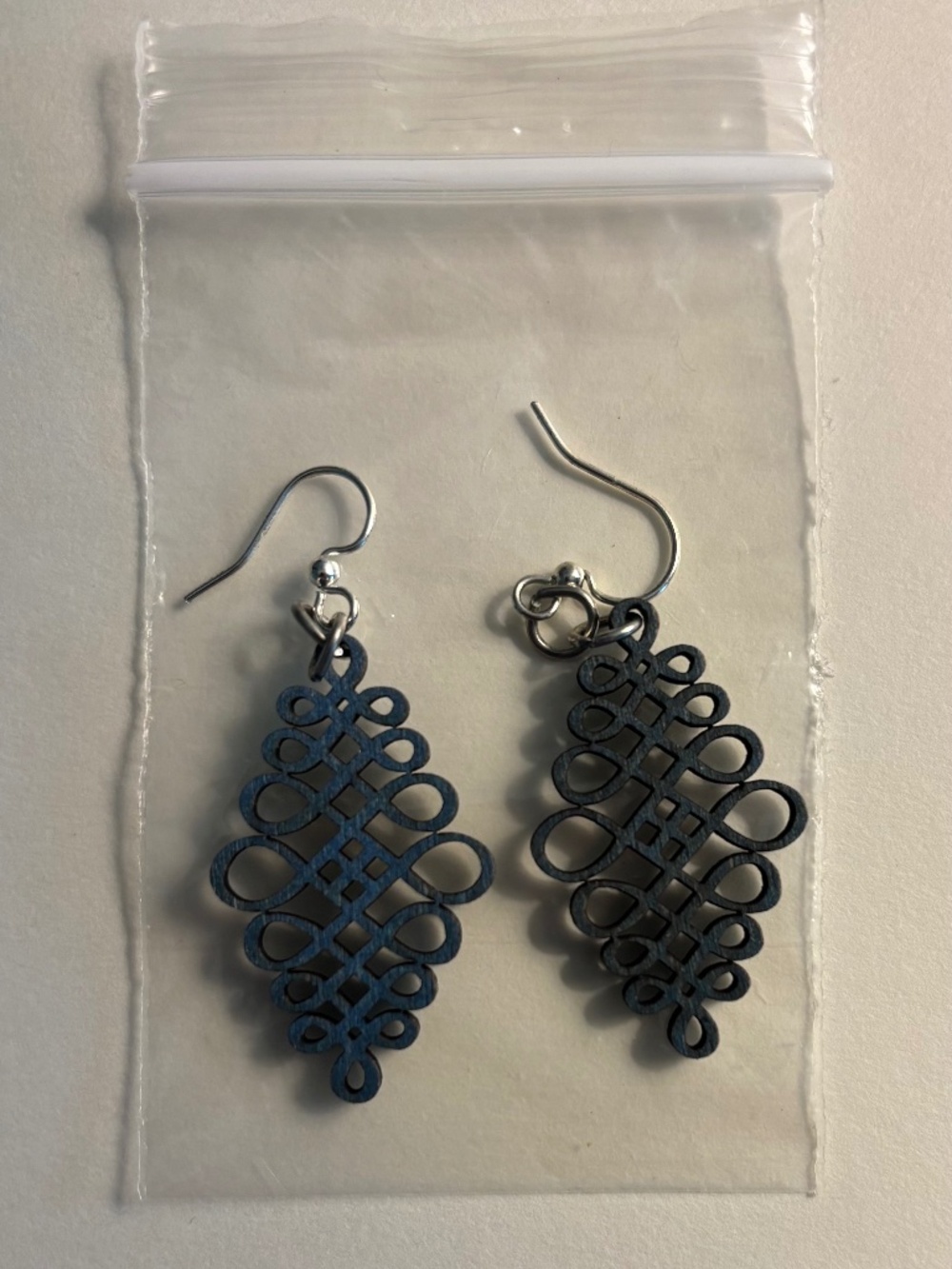 Turquoise laser cut wood earrings